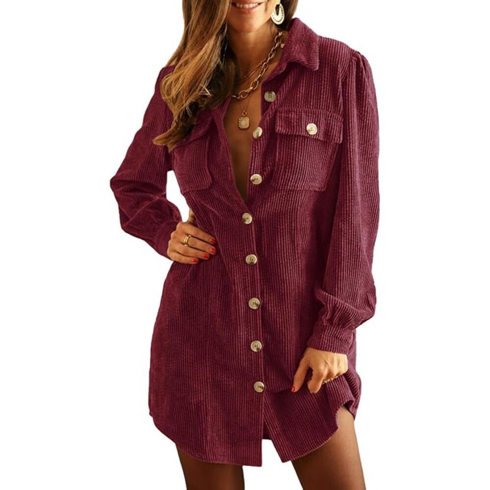 Corduroy Shacket Dress Brown Button Down Mini Western Fall Layering S NWT